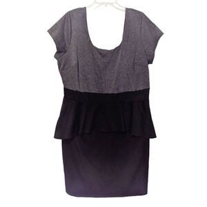 Plus Size Womens Paper Doll Black‎ and Grey Silhouette Dress with Skirted Waist